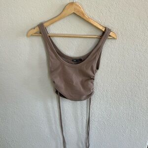 Zara Tan Ribbed Crop Top with Ruching